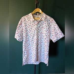 Men's Columbia SportswearShark Design PFG Button Down Short Sleeve Shirt, Size L